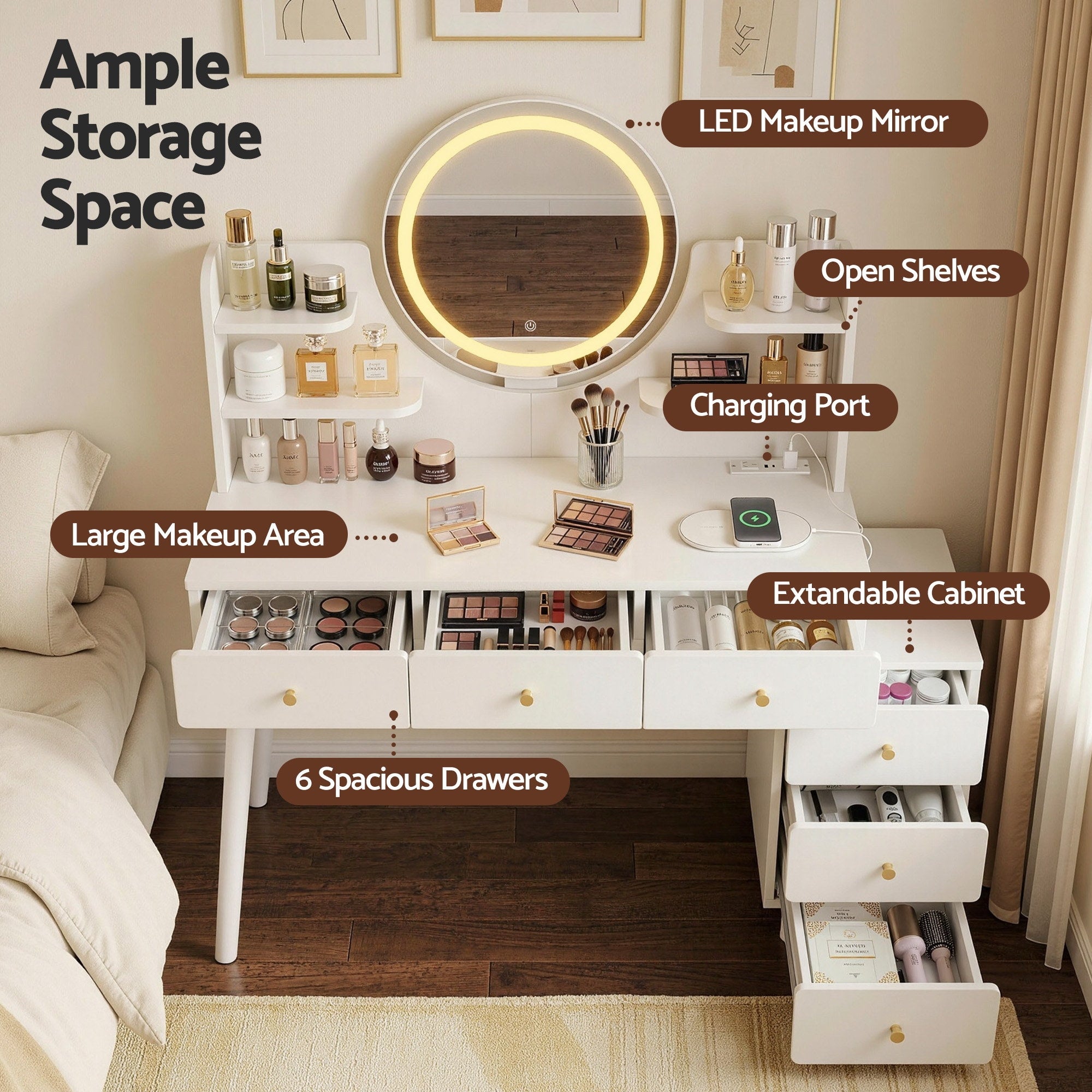 Artiss LED Dressing Table Vanity Desk White | Simpledeals