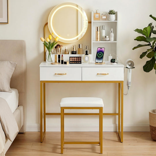Dressing Table Vanity Set LED Stool White