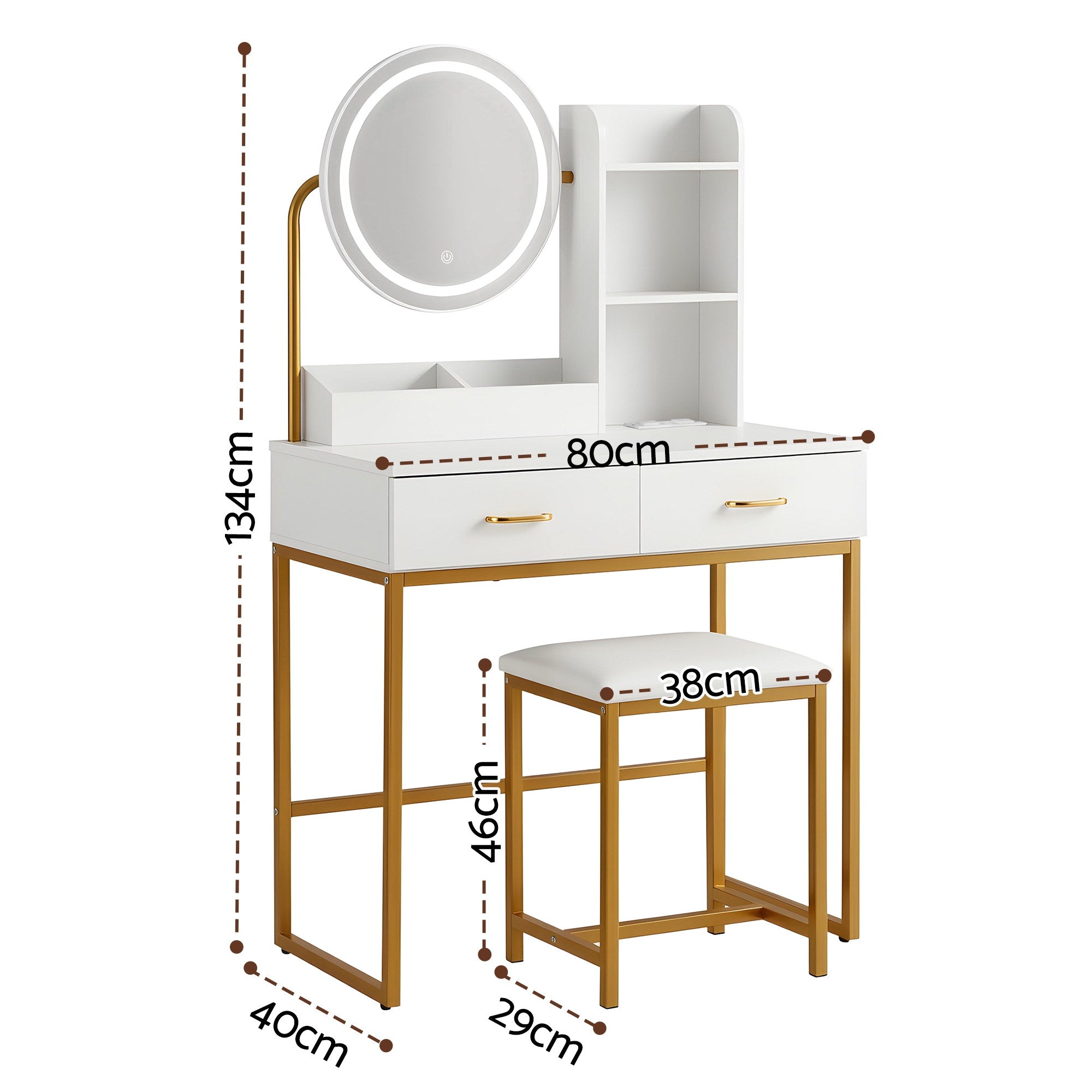 Artiss Dressing Table Vanity Set LED Stool White | Simpledeals