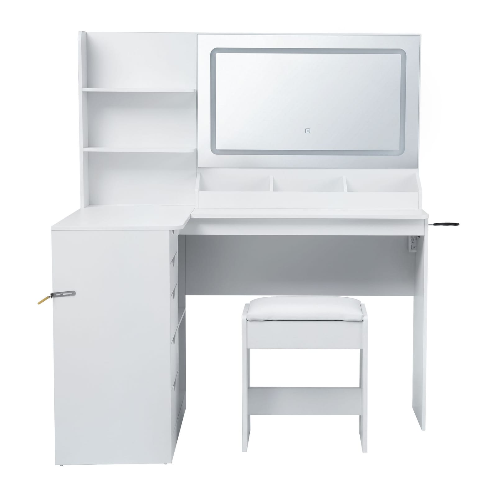 Corner Dressing Table Set White 120x80x135.5cm