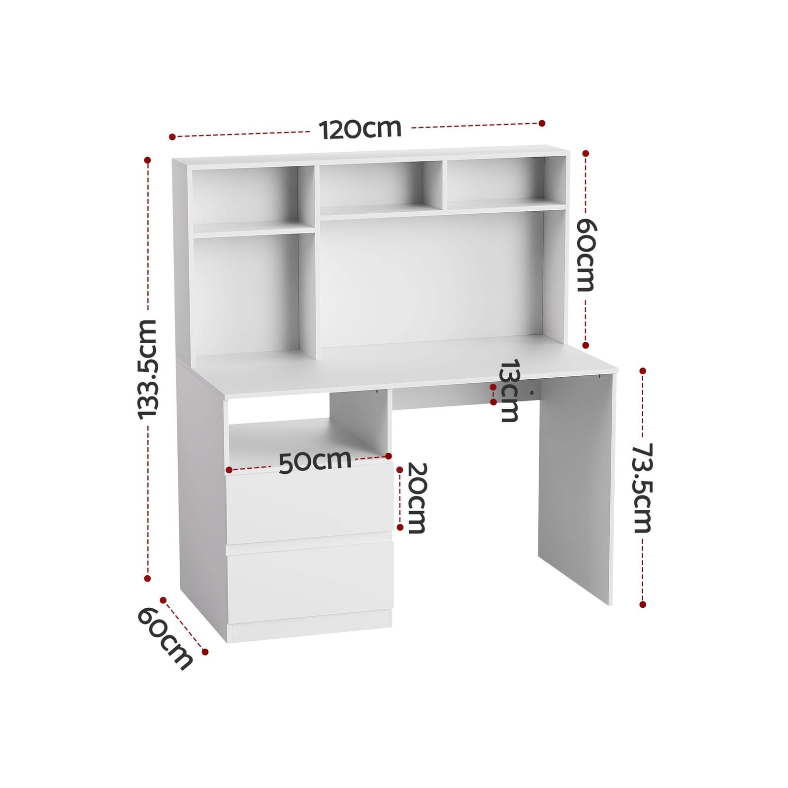 Computer Desk White Office 120x60x133.5cm