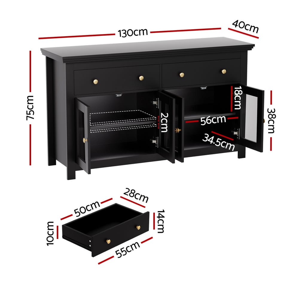 Black Buffet Storage Cabinet 130x40x75cm
