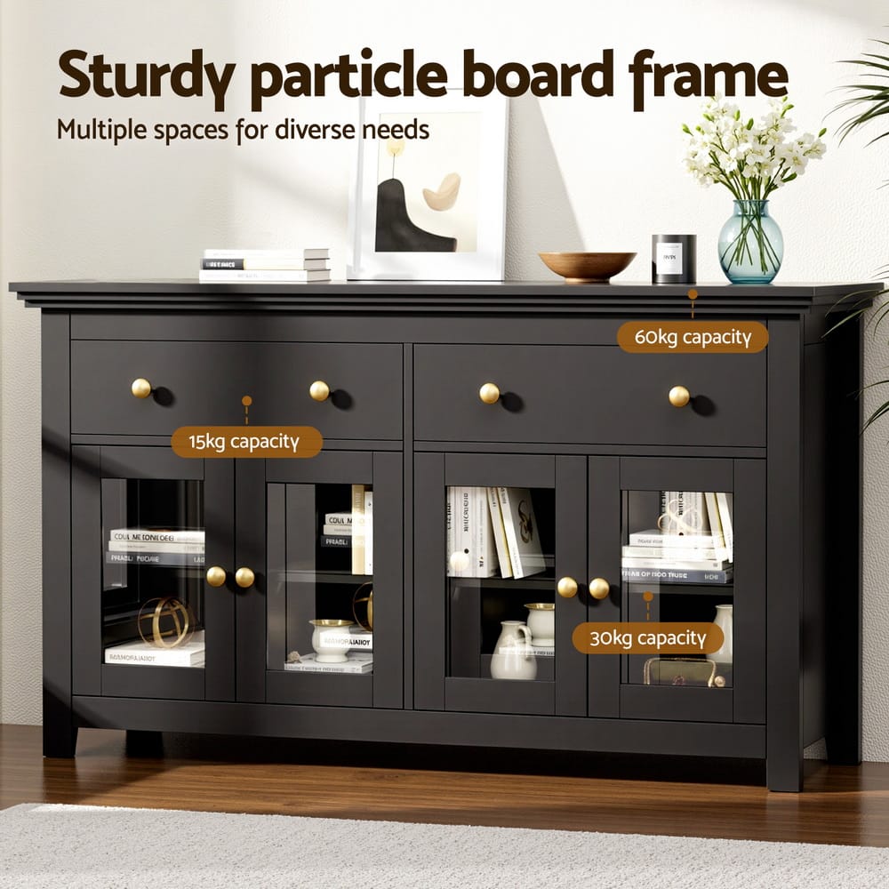 Black Buffet Storage Cabinet 130x40x75cm