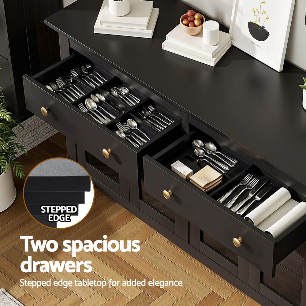 Black Buffet Storage Cabinet 130x40x75cm