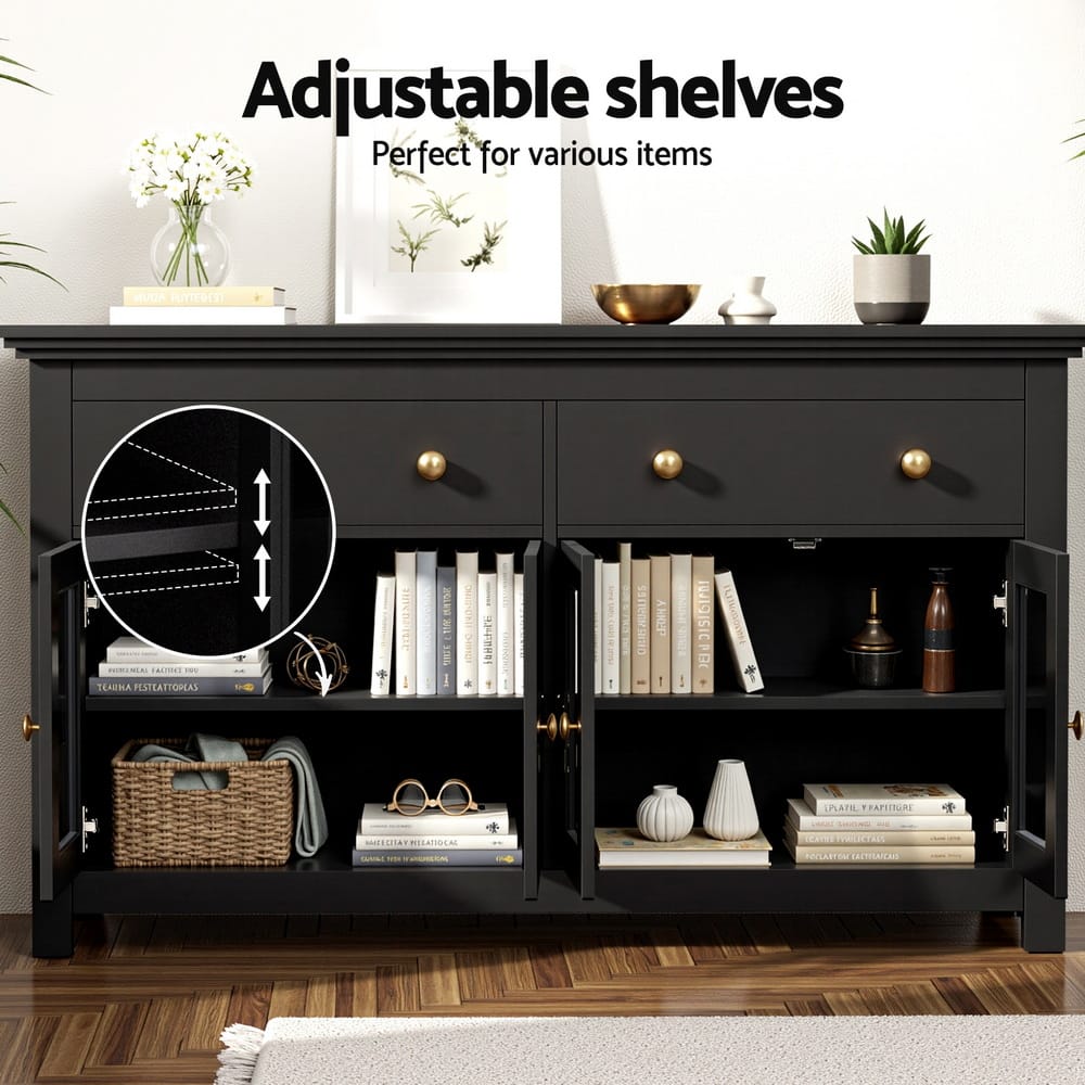 Black Buffet Storage Cabinet 130x40x75cm
