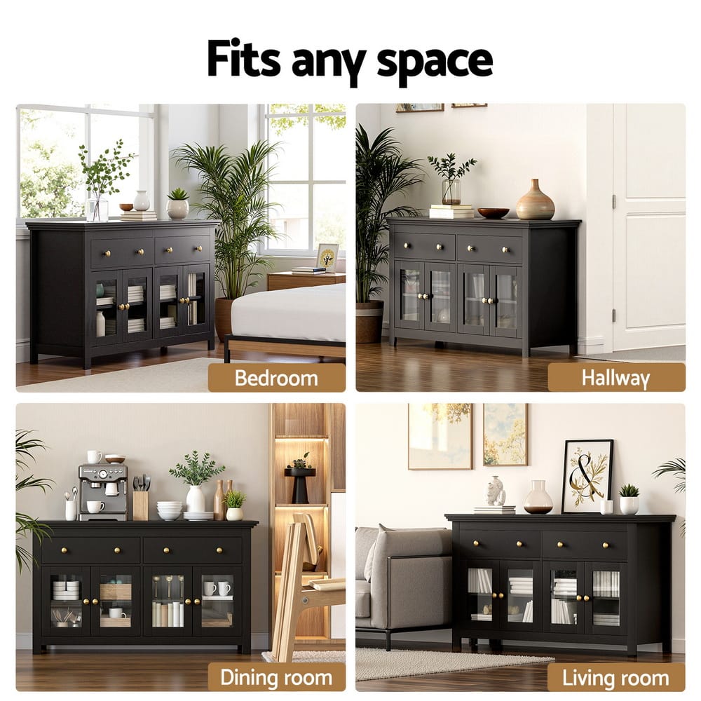 Black Buffet Storage Cabinet 130x40x75cm