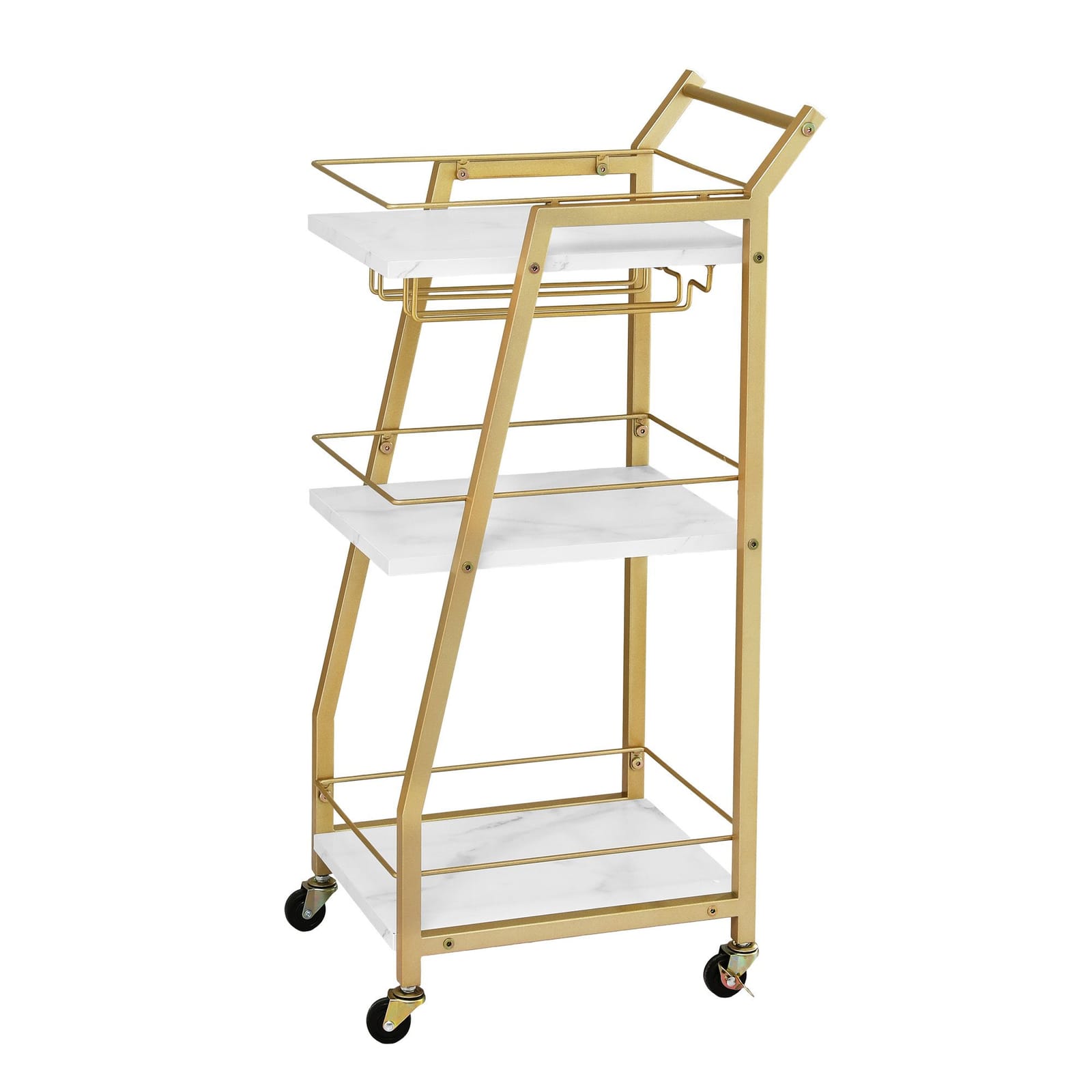 Marble Bar Cart Trolley 41x30.5x84cm