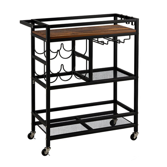 Black Bar Cart Drinks Trolley Wine Rack - Kitchen & Dining Trolleys