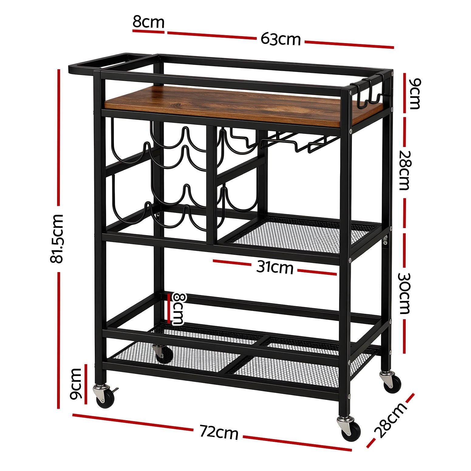 Black Bar Cart Drinks Trolley Wine Rack | Simpledeals