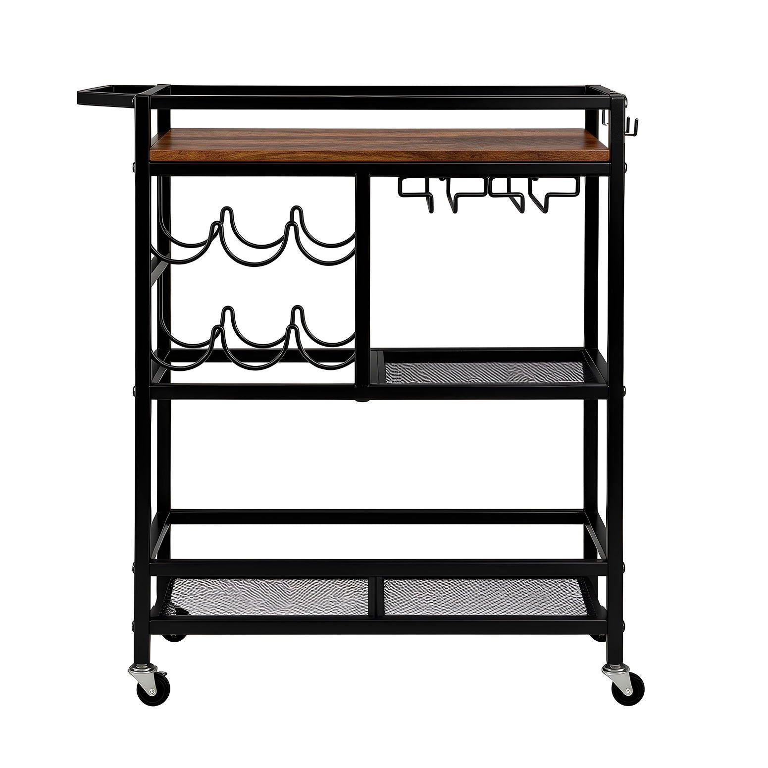 Black Bar Cart Drinks Trolley Wine Rack | Simpledeals