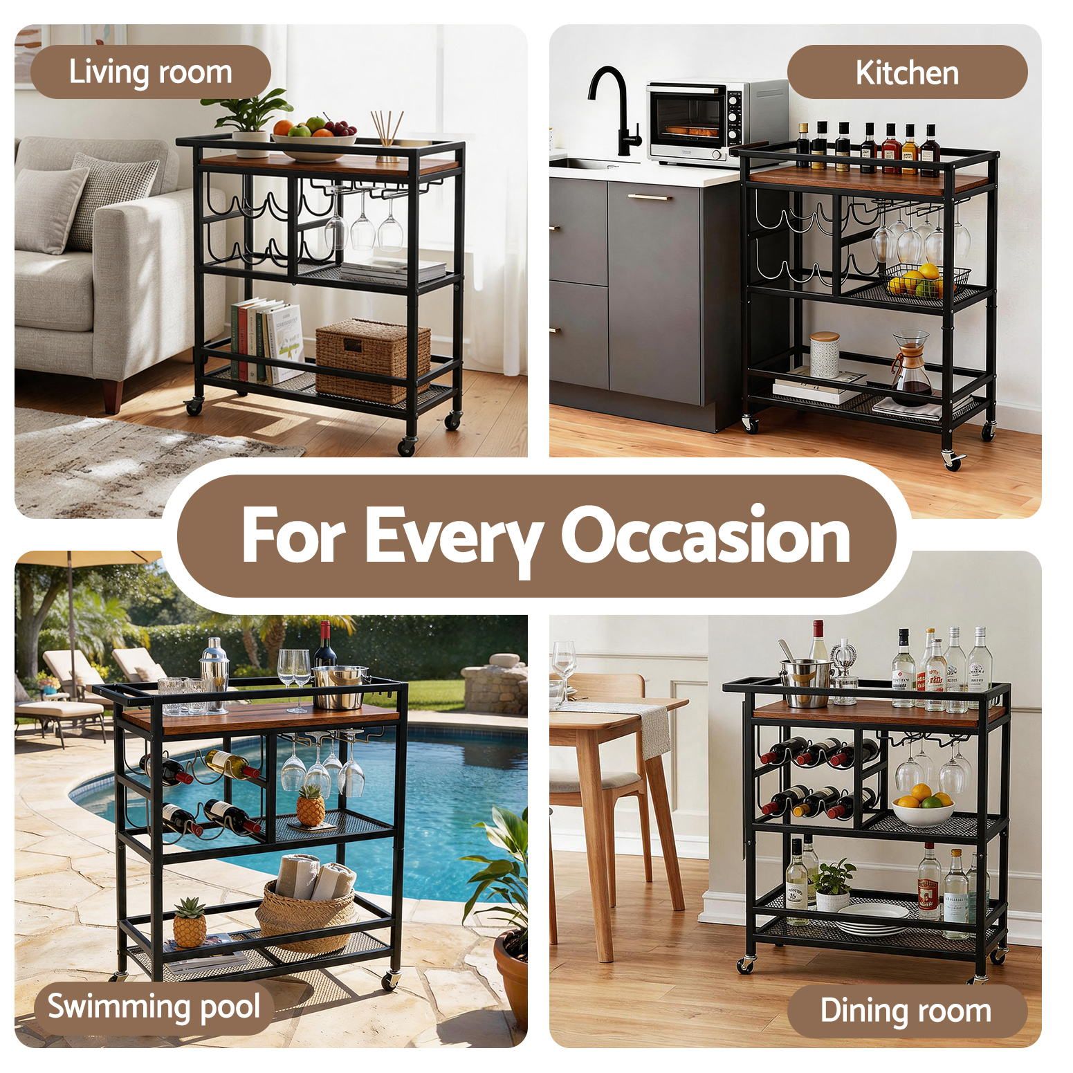 Black Bar Cart Drinks Trolley Wine Rack | Simpledeals