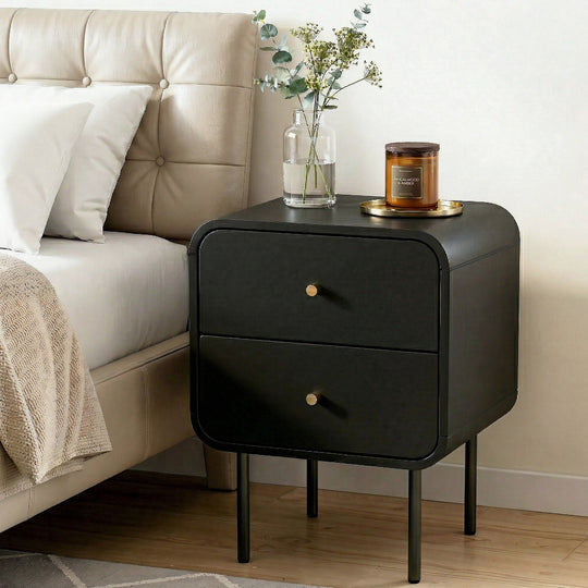 Bedside Table 2 Drawers Nightstand Black