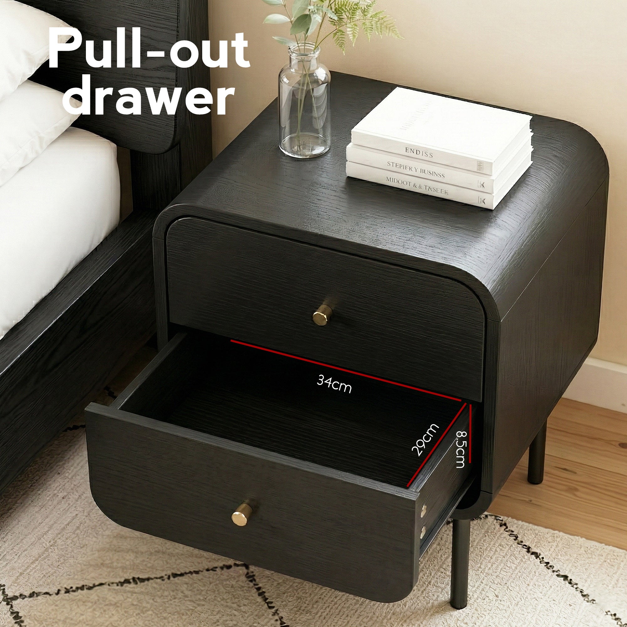 Artiss Bedside Table 2 Drawers Nightstand Black | Simpledeals
