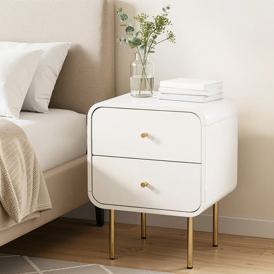 Bedside Table 2 Drawers Nightstand White
