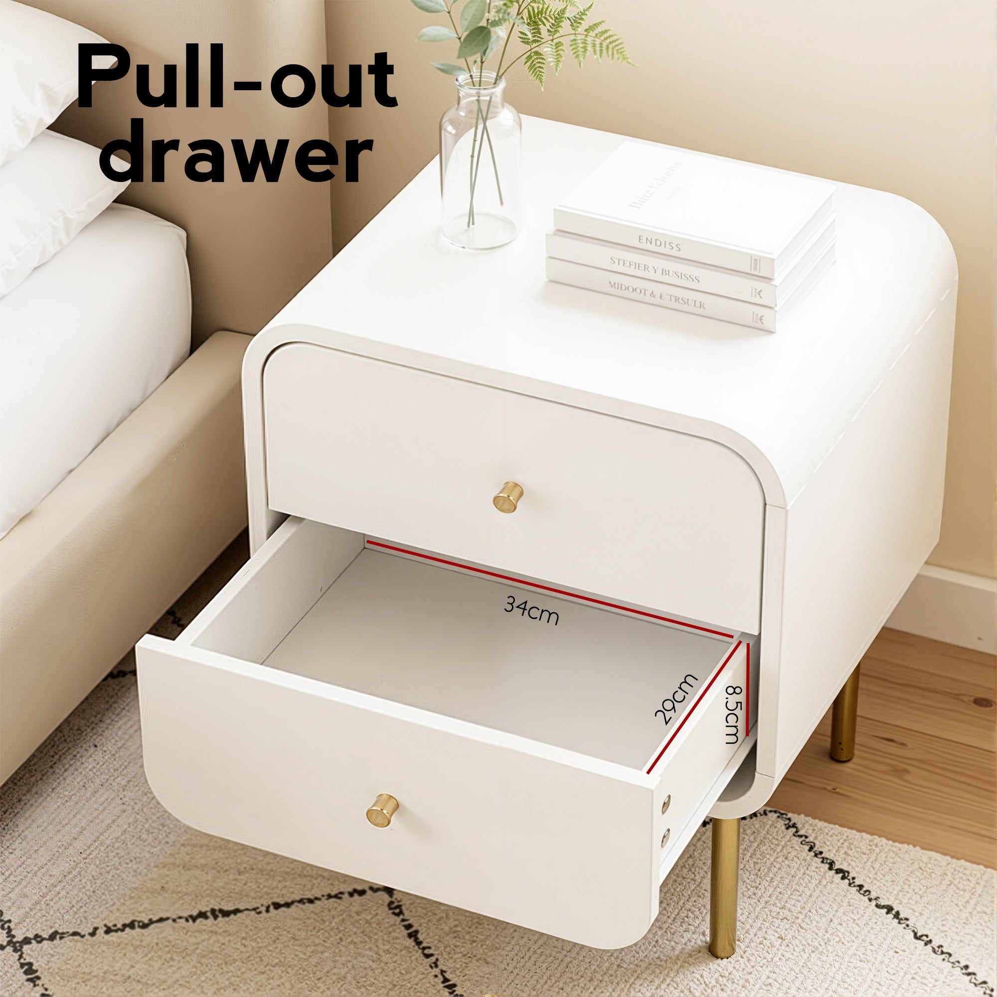 Artiss Bedside Table 2 Drawers Nightstand White | Simpledeals