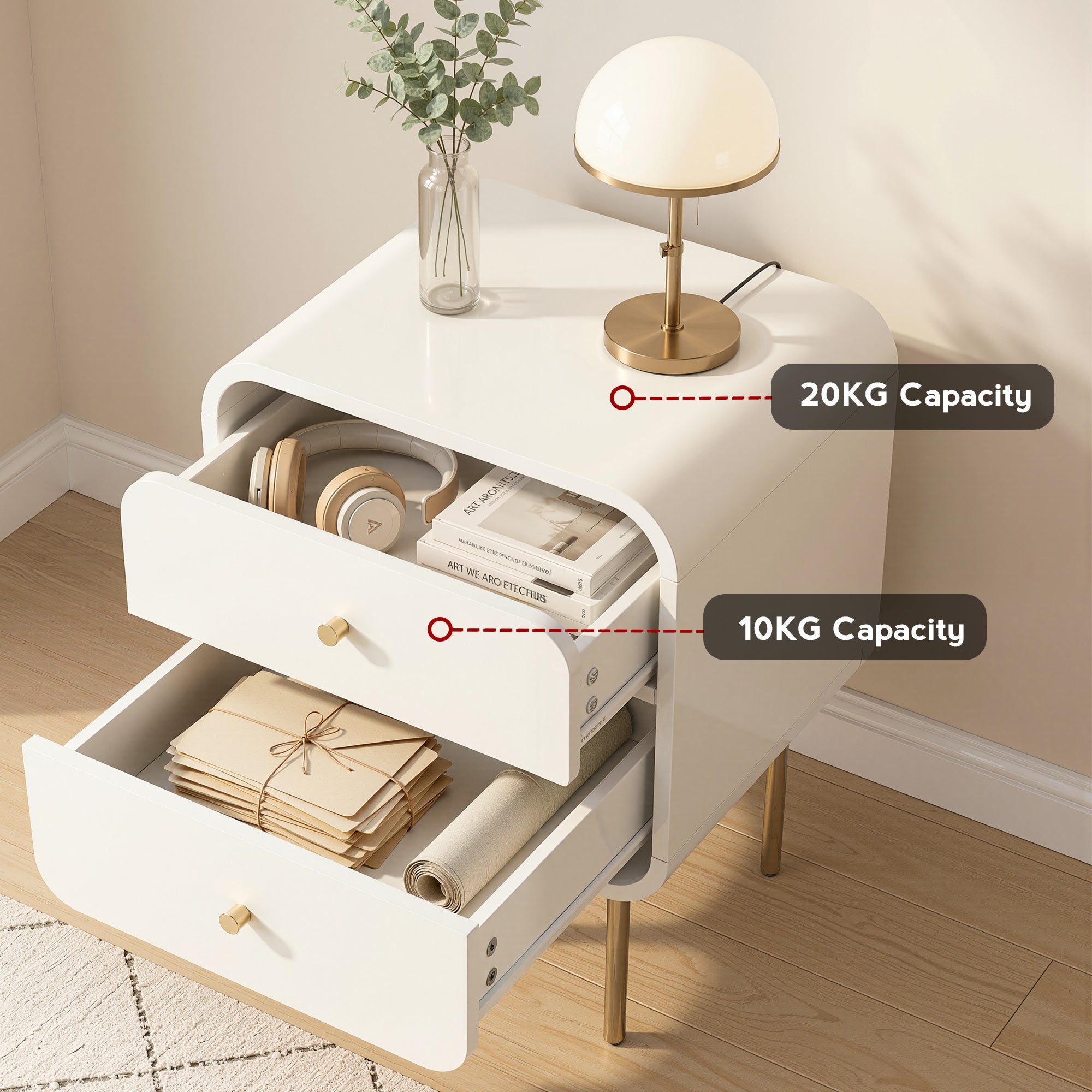 Artiss Bedside Table 2 Drawers Nightstand White | Simpledeals
