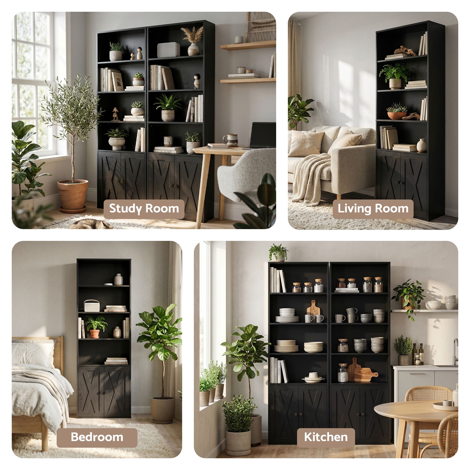 6-Tier Bookshelf Display Cabinet Black | Simpledeals