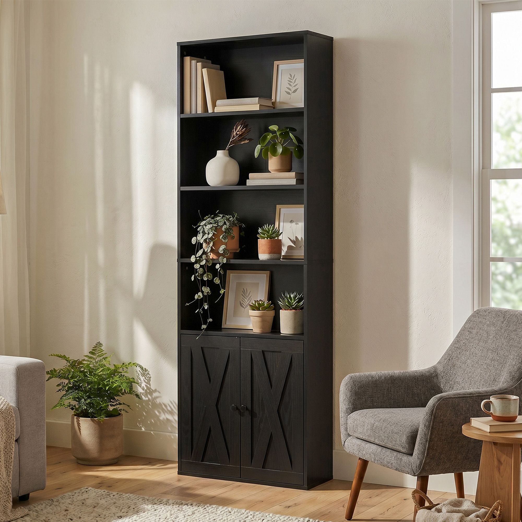 6-Tier Bookshelf Display Cabinet Black | Simpledeals