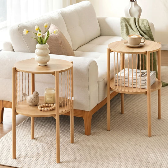 Round End Tables Set of 2 Boho Timber