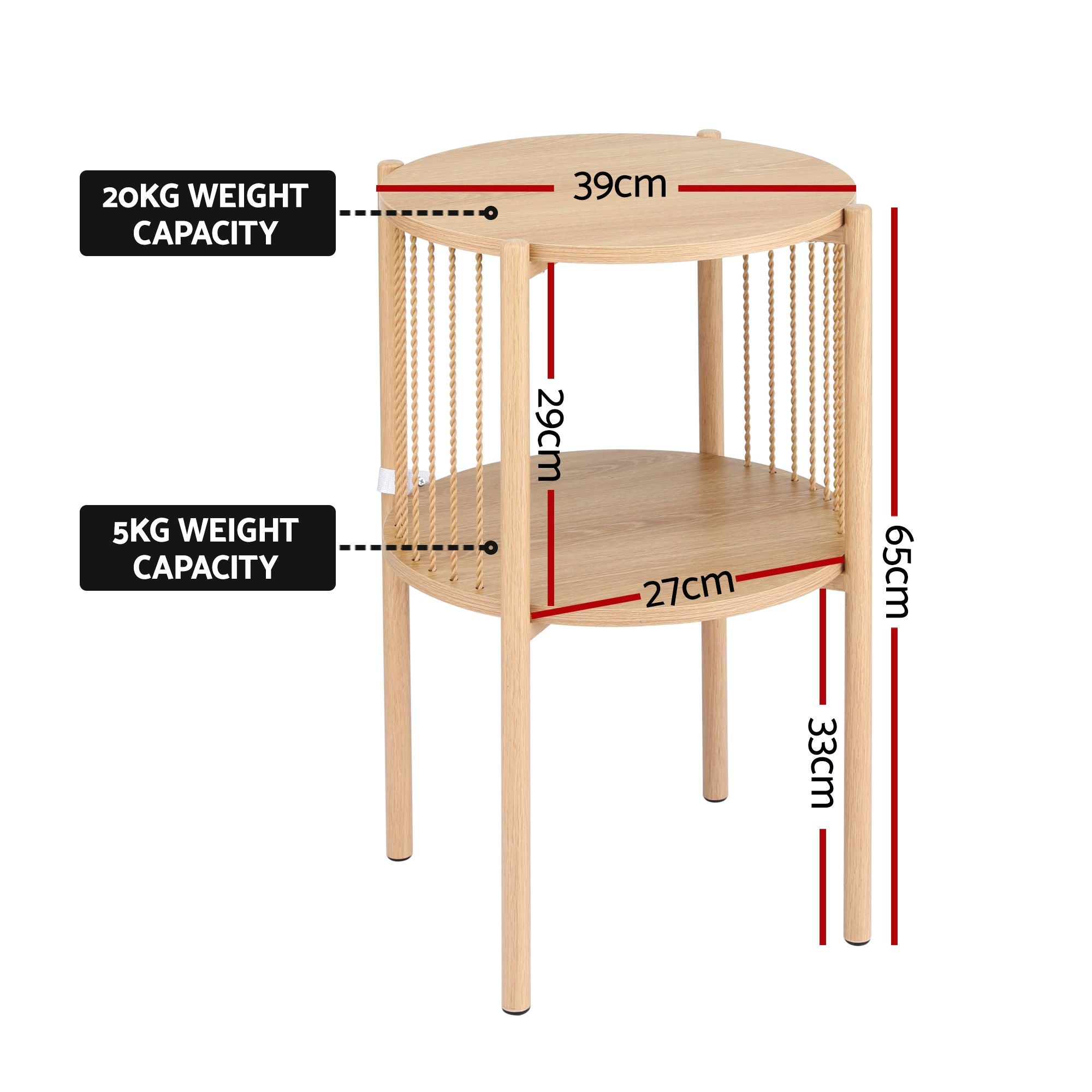 Artiss Round End Tables Set of 2 Boho Timber | Simpledeals