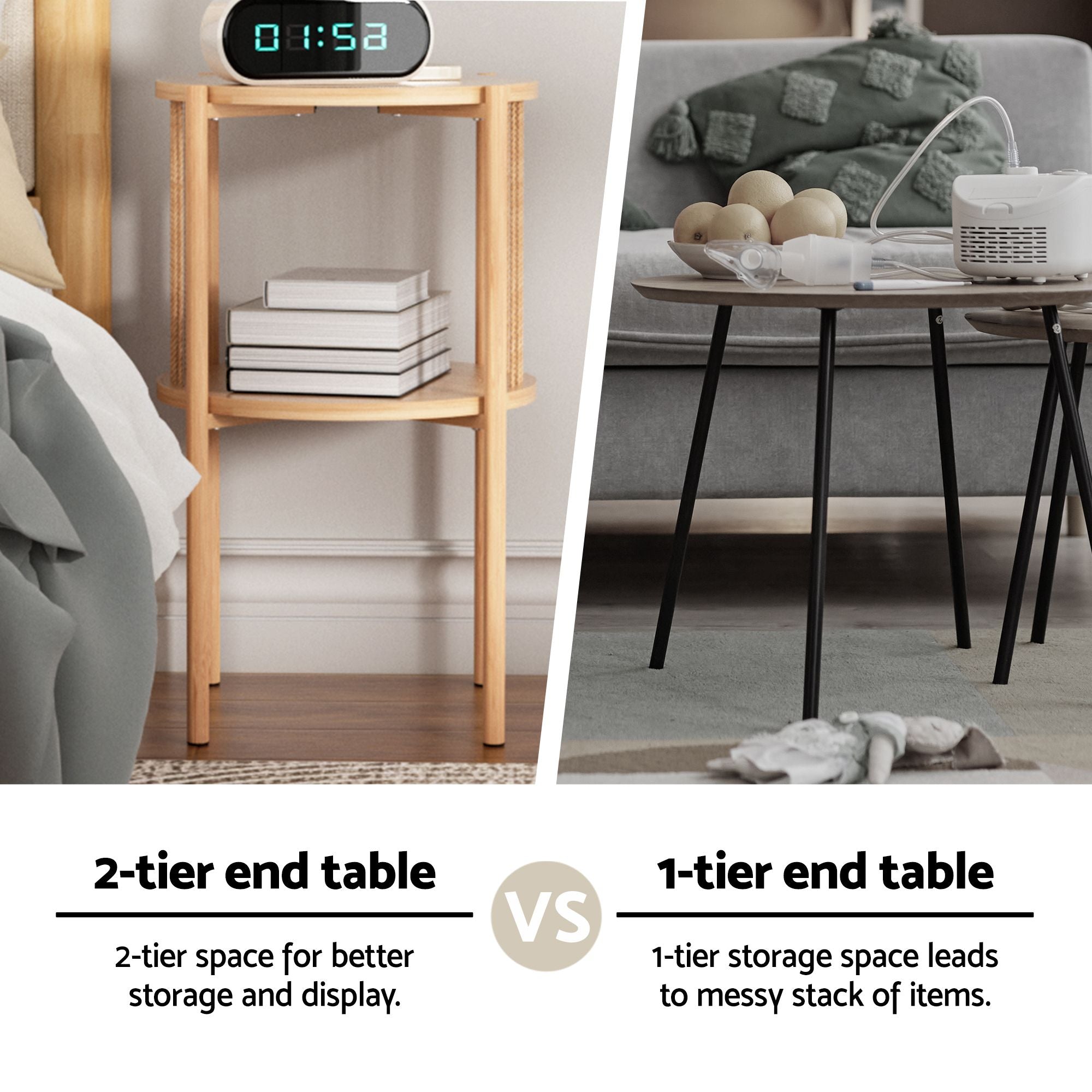 Artiss Round End Tables Set of 2 Boho Timber | Simpledeals