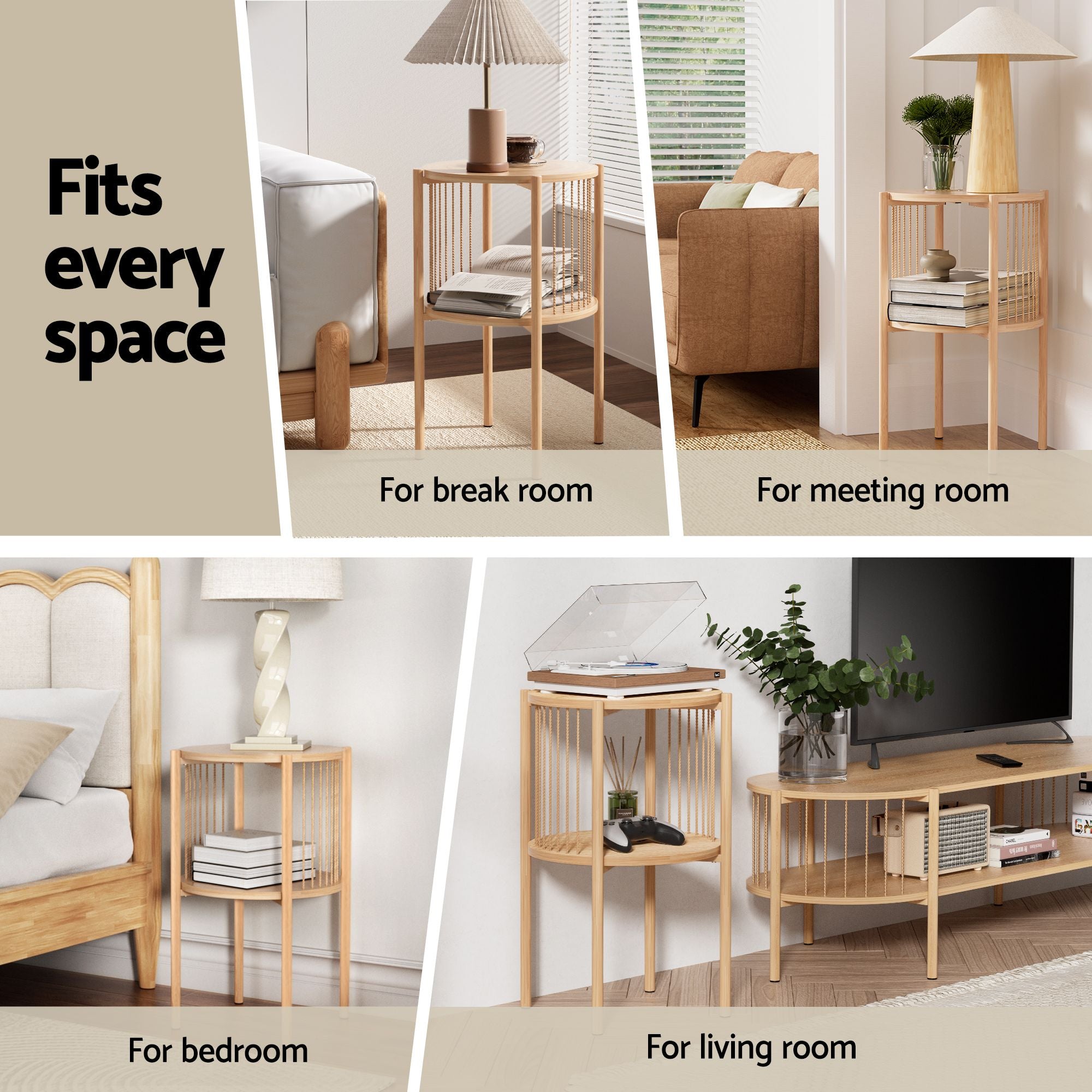 Artiss Round End Tables Set of 2 Boho Timber | Simpledeals