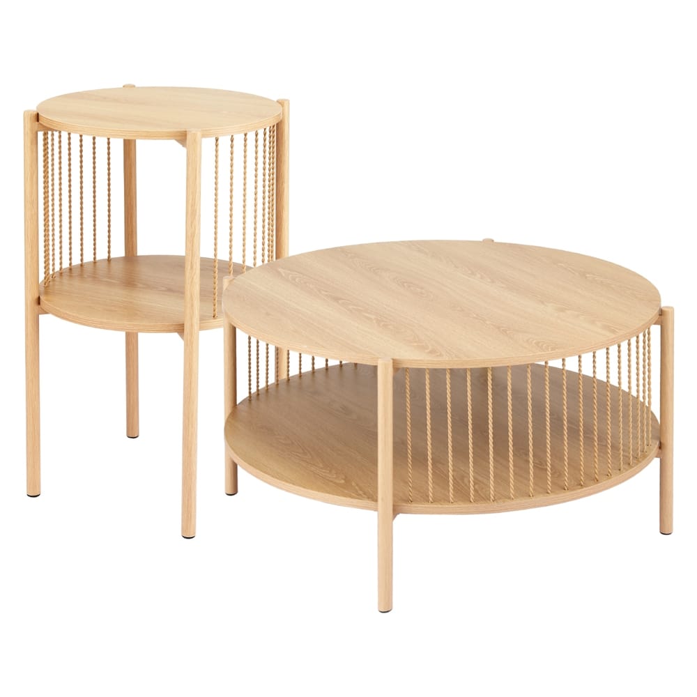 Round Wood 2-Tier Coffee Table 74x74x41cm