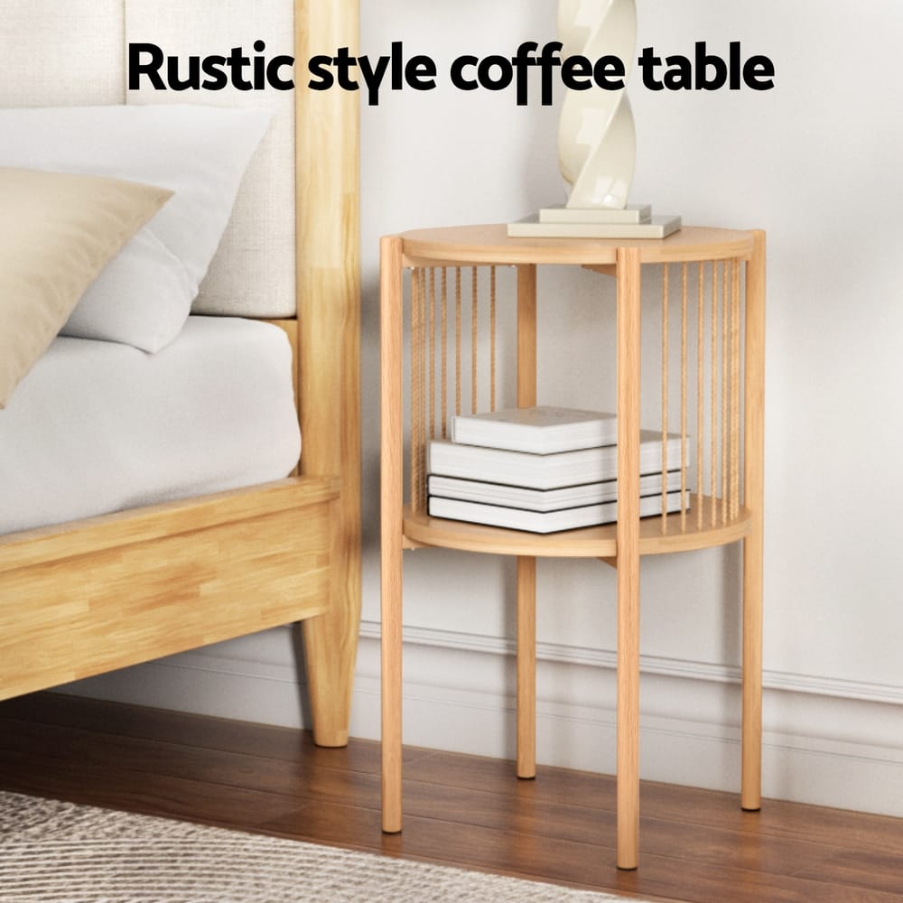 Round Wood 2-Tier Coffee Table 74x74x41cm