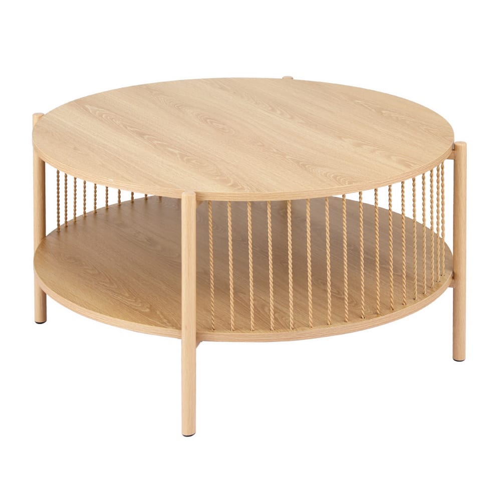 Round Wood Coffee Table 2-Tier 74x74x41cm