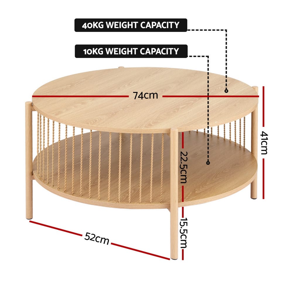 Round Wood Coffee Table 2-Tier 74x74x41cm
