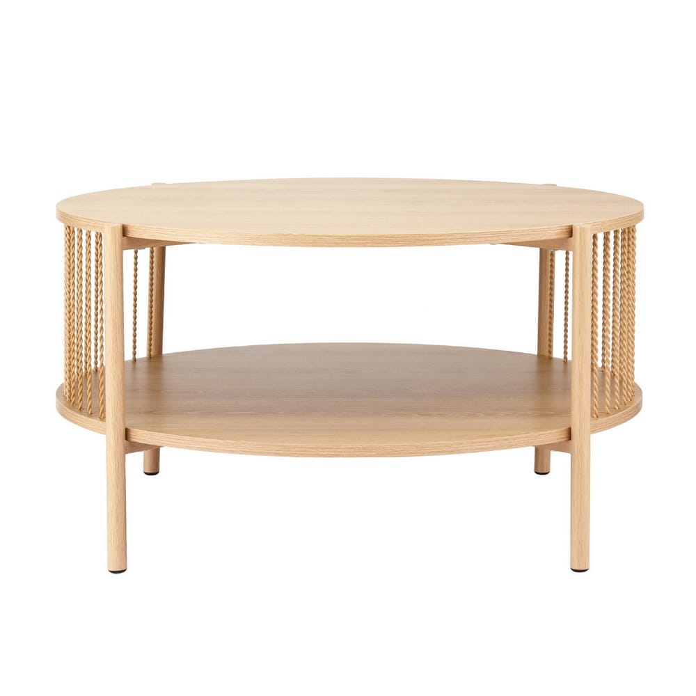 Round Wood Coffee Table 2-Tier 74x74x41cm