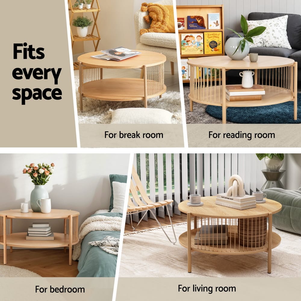 Round Wood Coffee Table 2-Tier 74x74x41cm