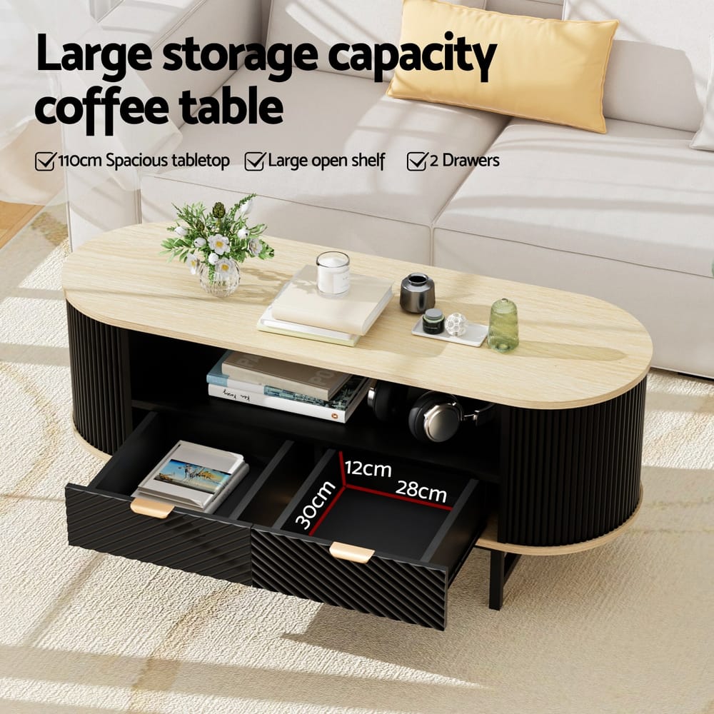 Wood Coffee Table With Drawer 110x38x45cm
