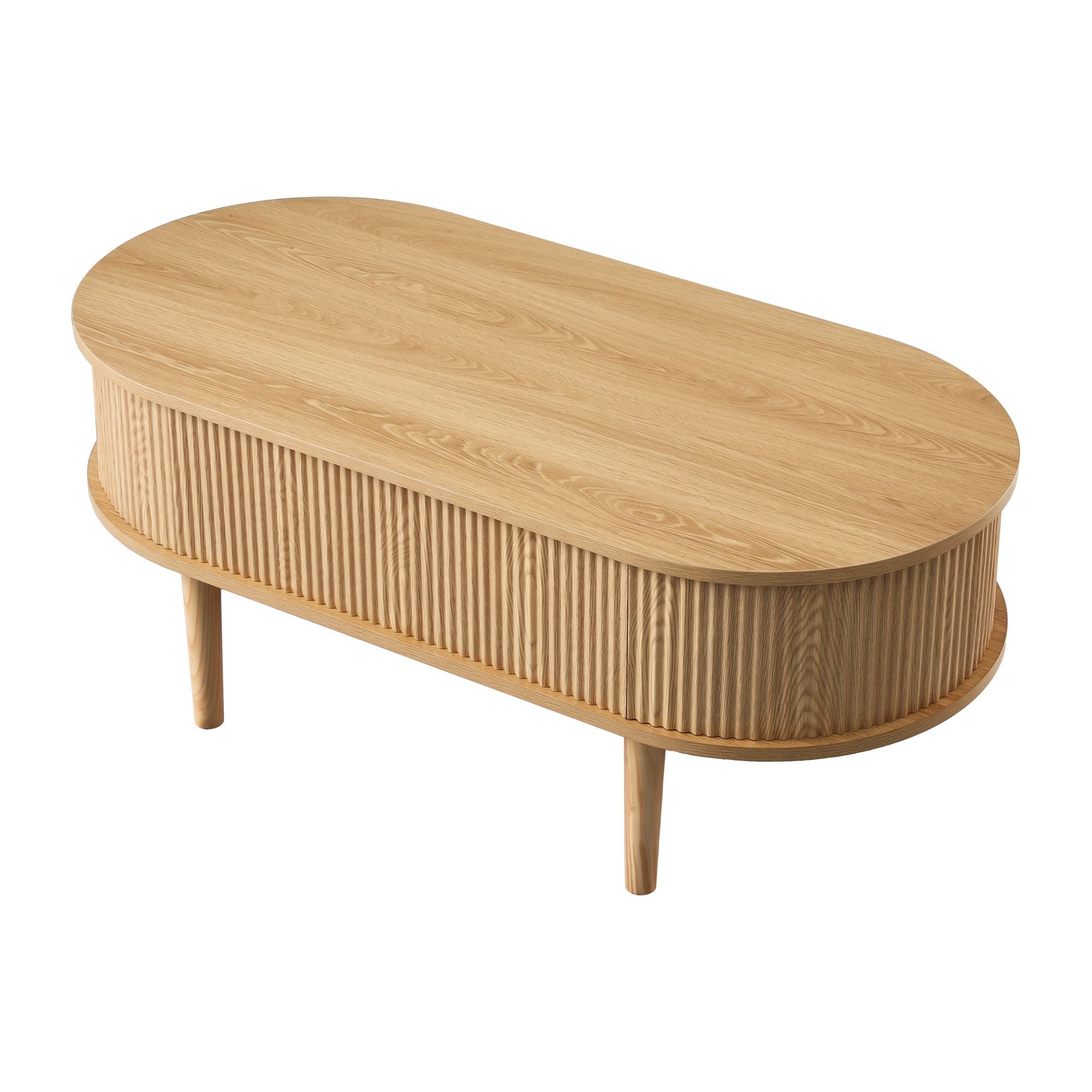 Lift Top Coffee Table Oval Fluted Hidden Storage | Simpledea