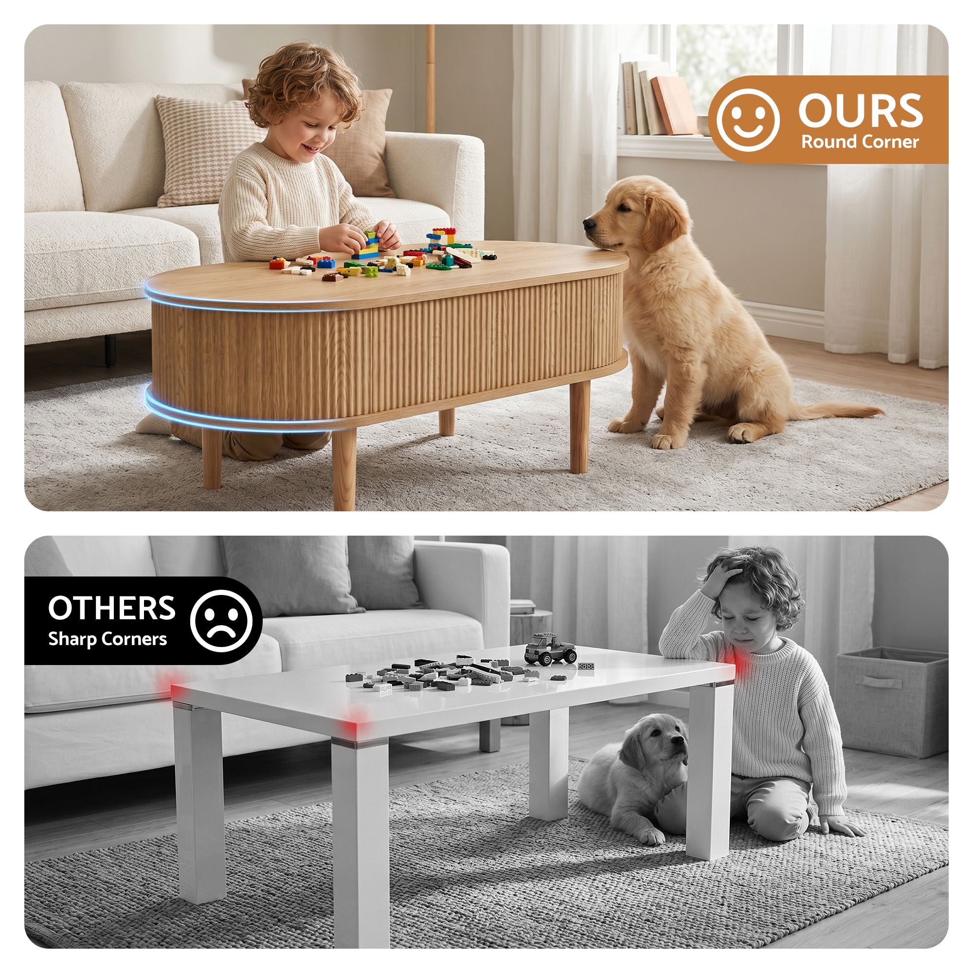 Lift Top Coffee Table Oval Fluted Hidden Storage | Simpledea