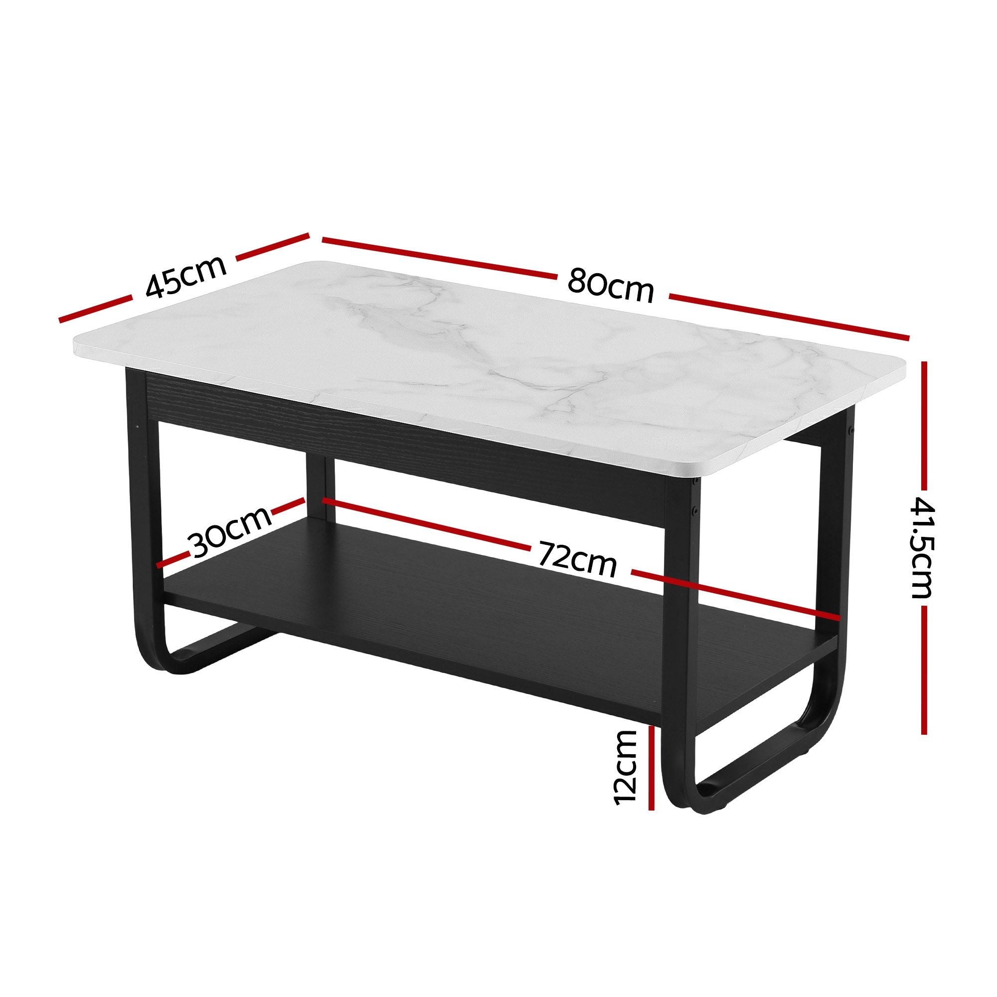 Marble Coffee Table 2-Tier 80cm Black White | Simpledeals