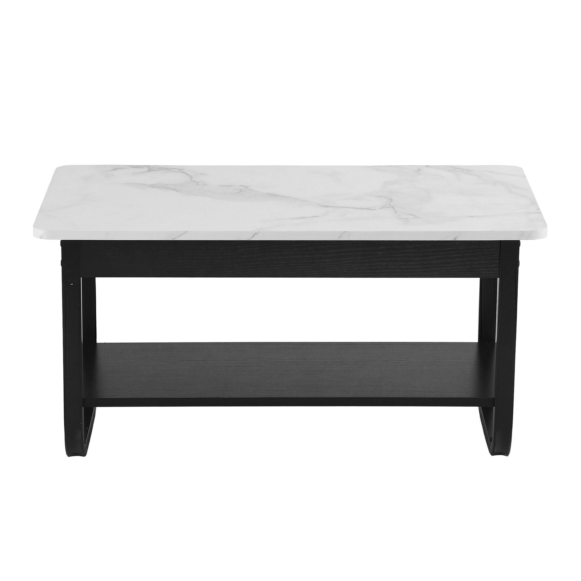 Marble Coffee Table 2-Tier 80cm Black White | Simpledeals
