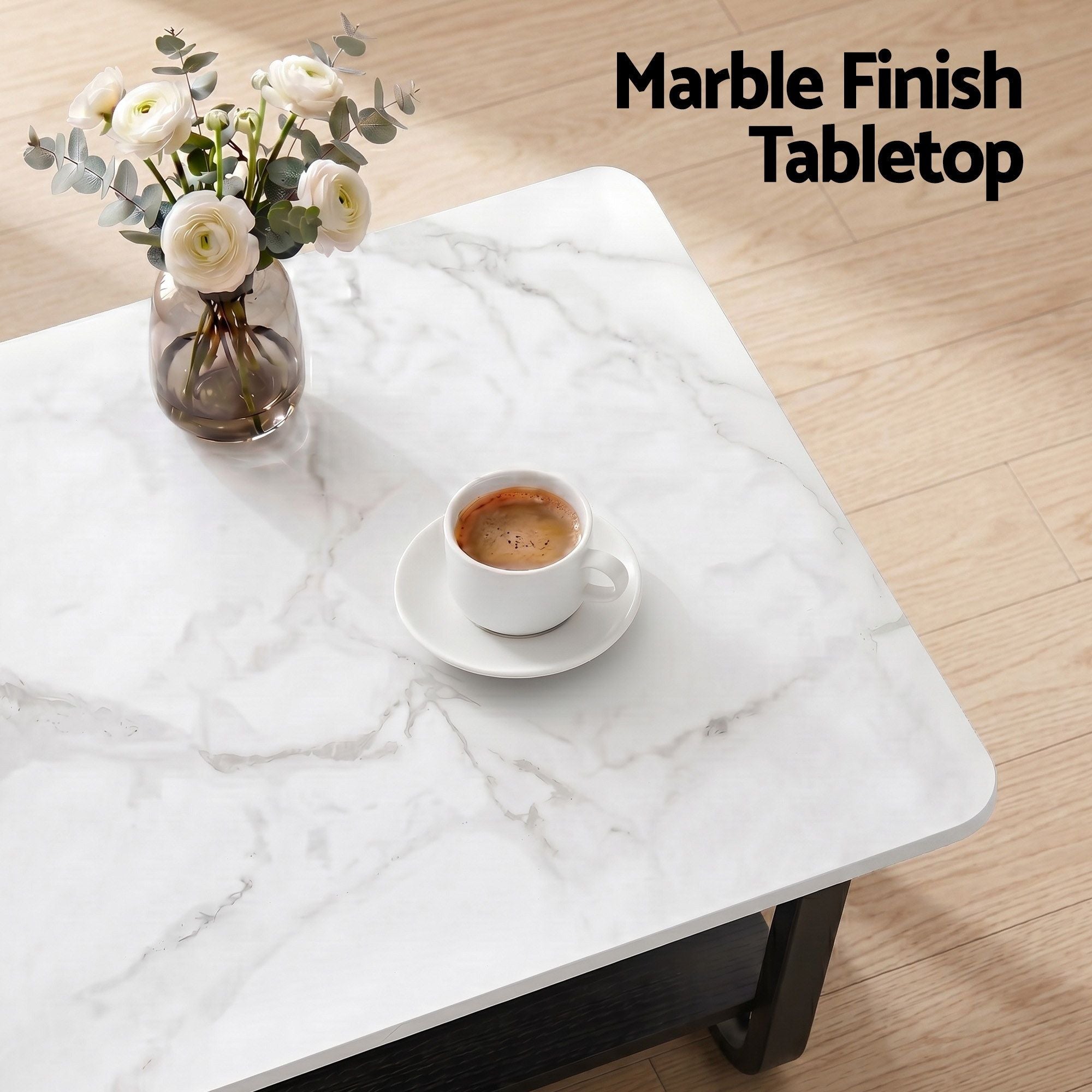 Marble Coffee Table 2-Tier 80cm Black White | Simpledeals