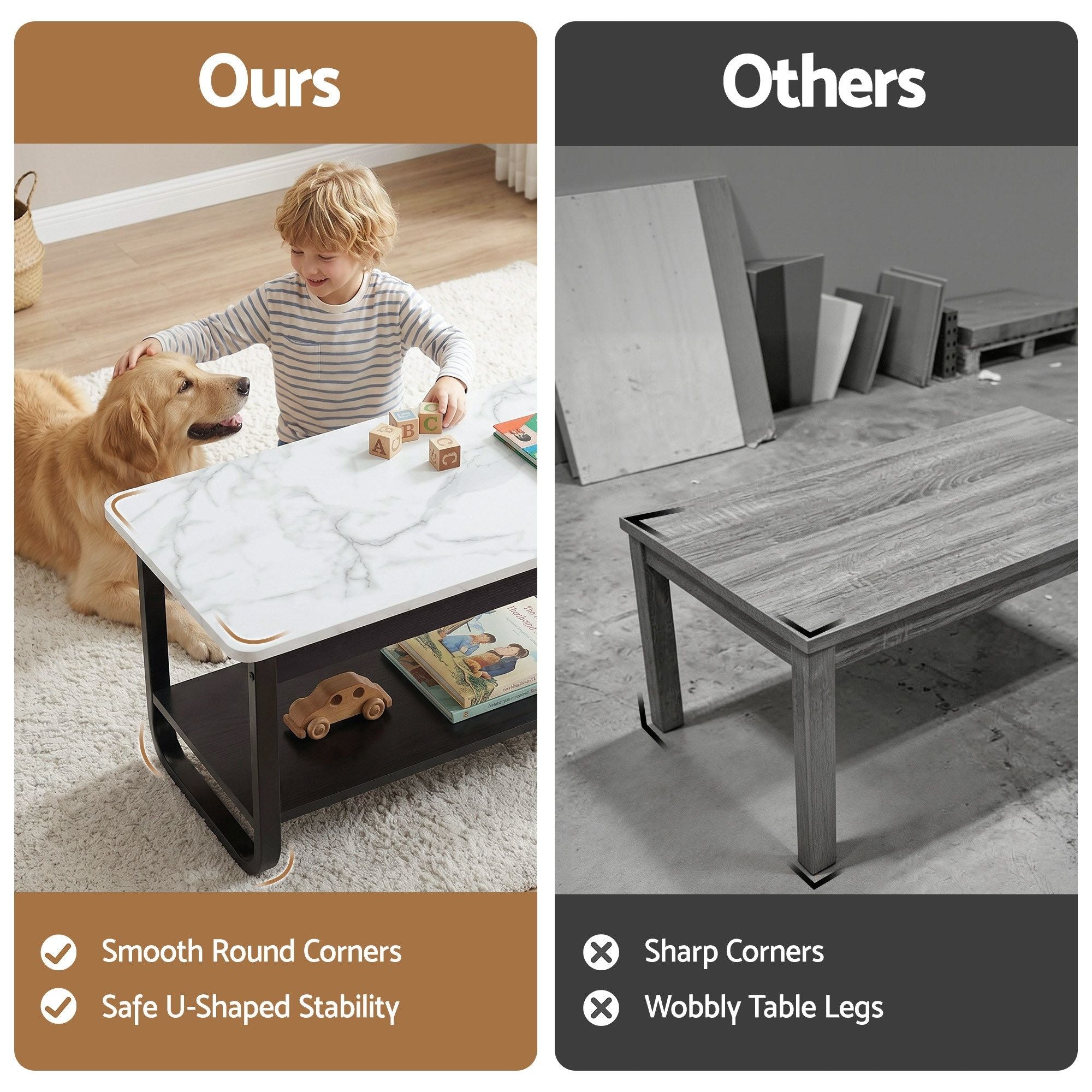 Marble Coffee Table 2-Tier 80cm Black White | Simpledeals