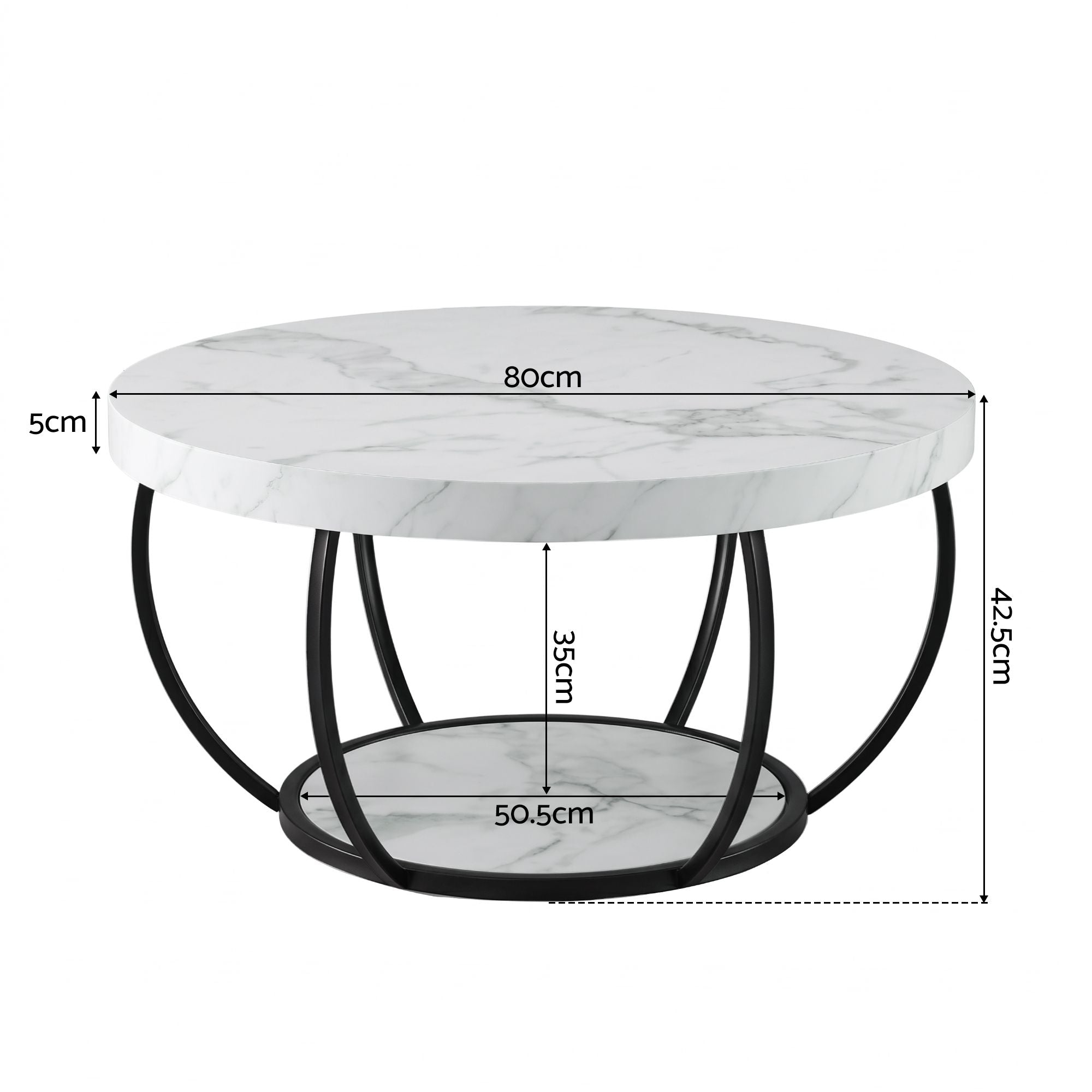 Round Marble Coffee Table 2-Tier White Black | Simpledeals