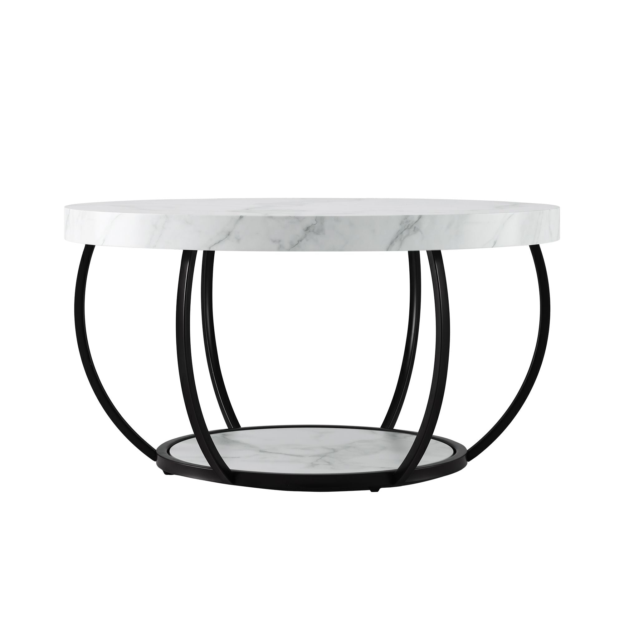 Round Marble Coffee Table 2-Tier White Black | Simpledeals
