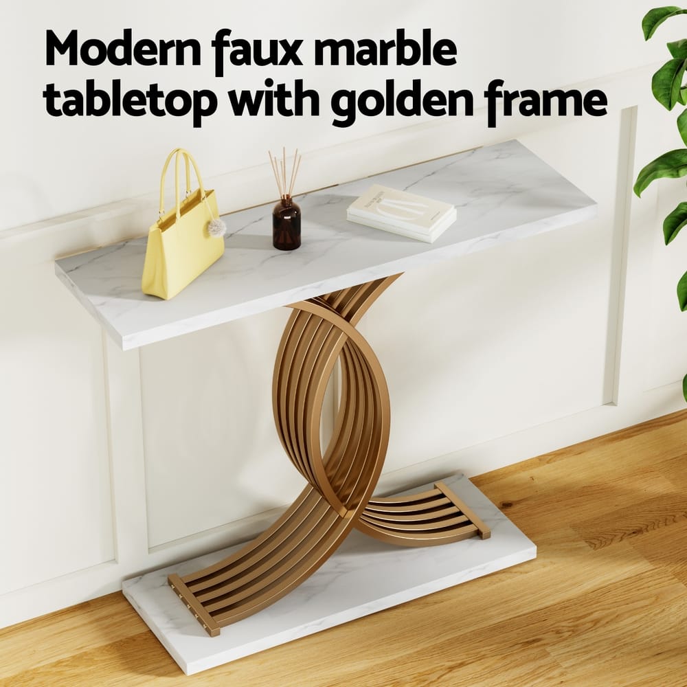 Console Table Marble White Gold 100x30x81cm