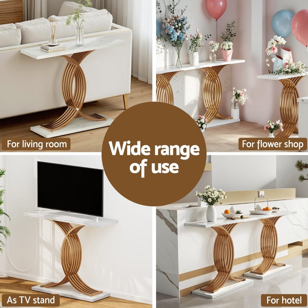 Console Table Marble White Gold 100x30x81cm