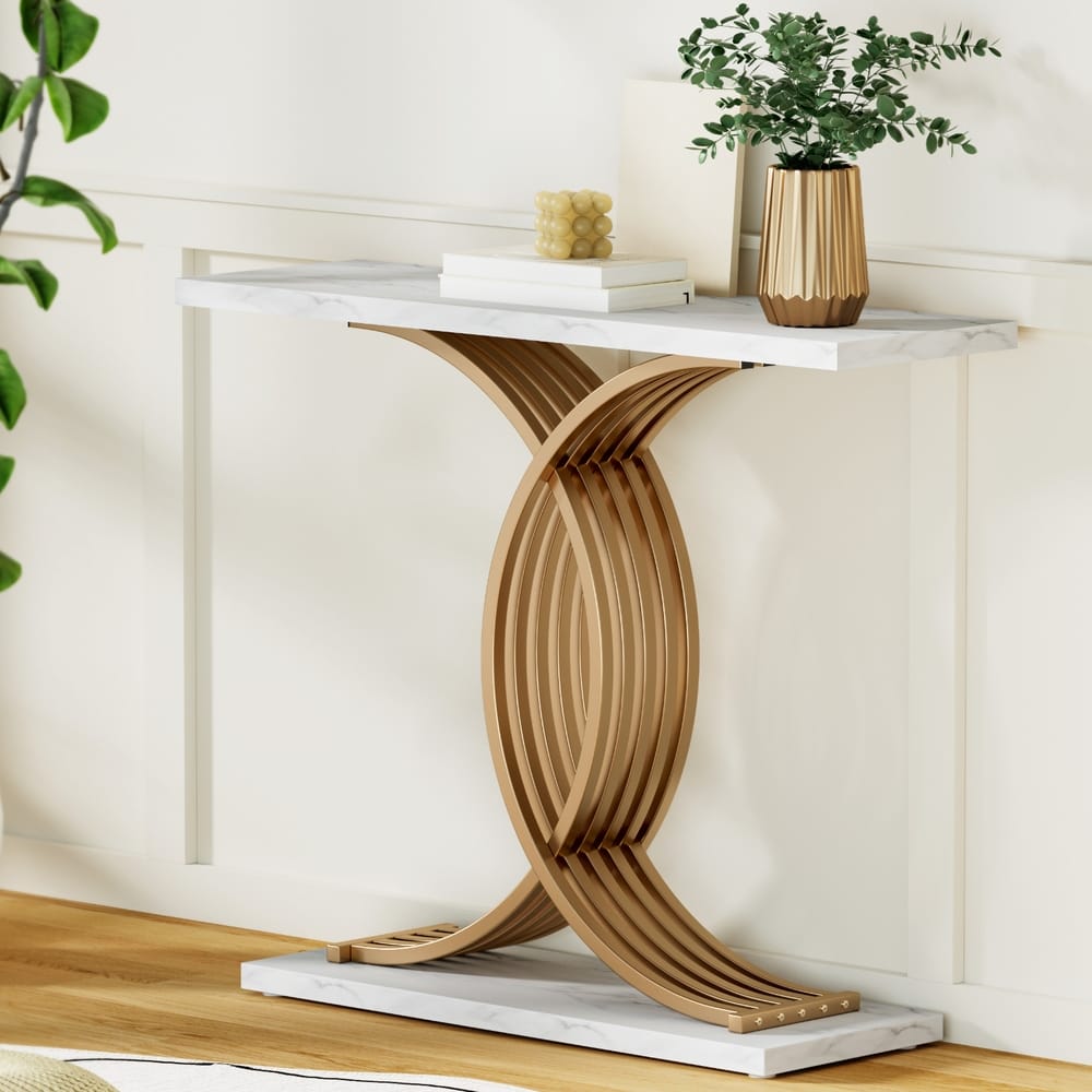 Console Table Marble White Gold 100x30x81cm