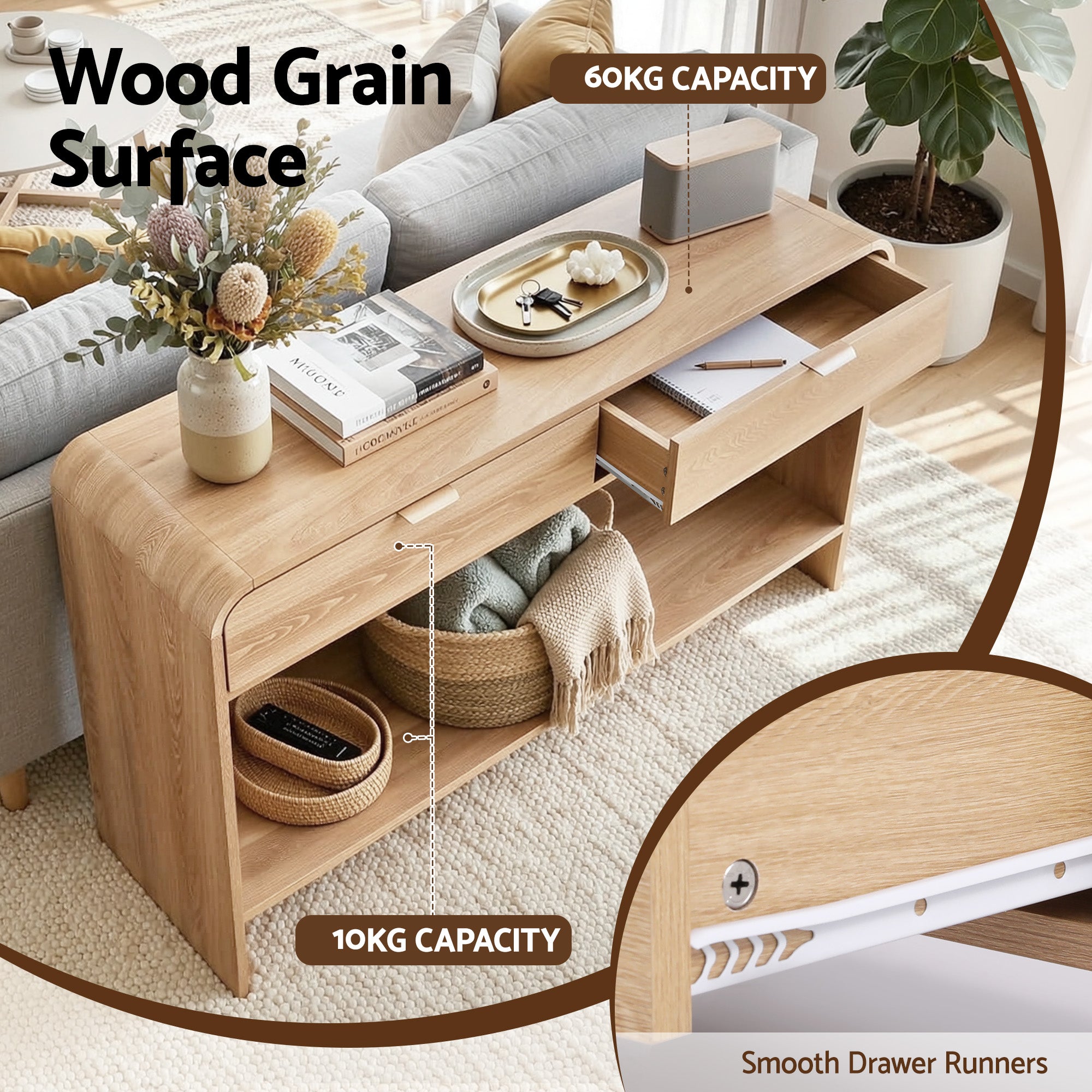 Artiss Console Table Hallway Drawer Shelf 120cm Pine | Simpledeals