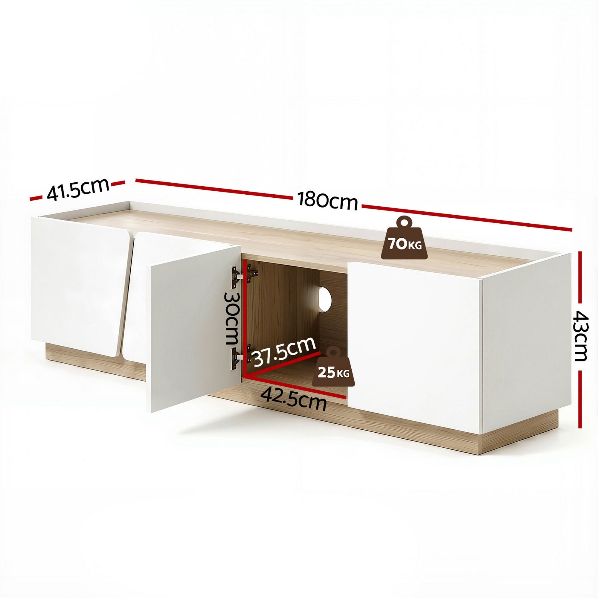 180cm TV Unit Cabinet White Pine Storage | Simpledeals
