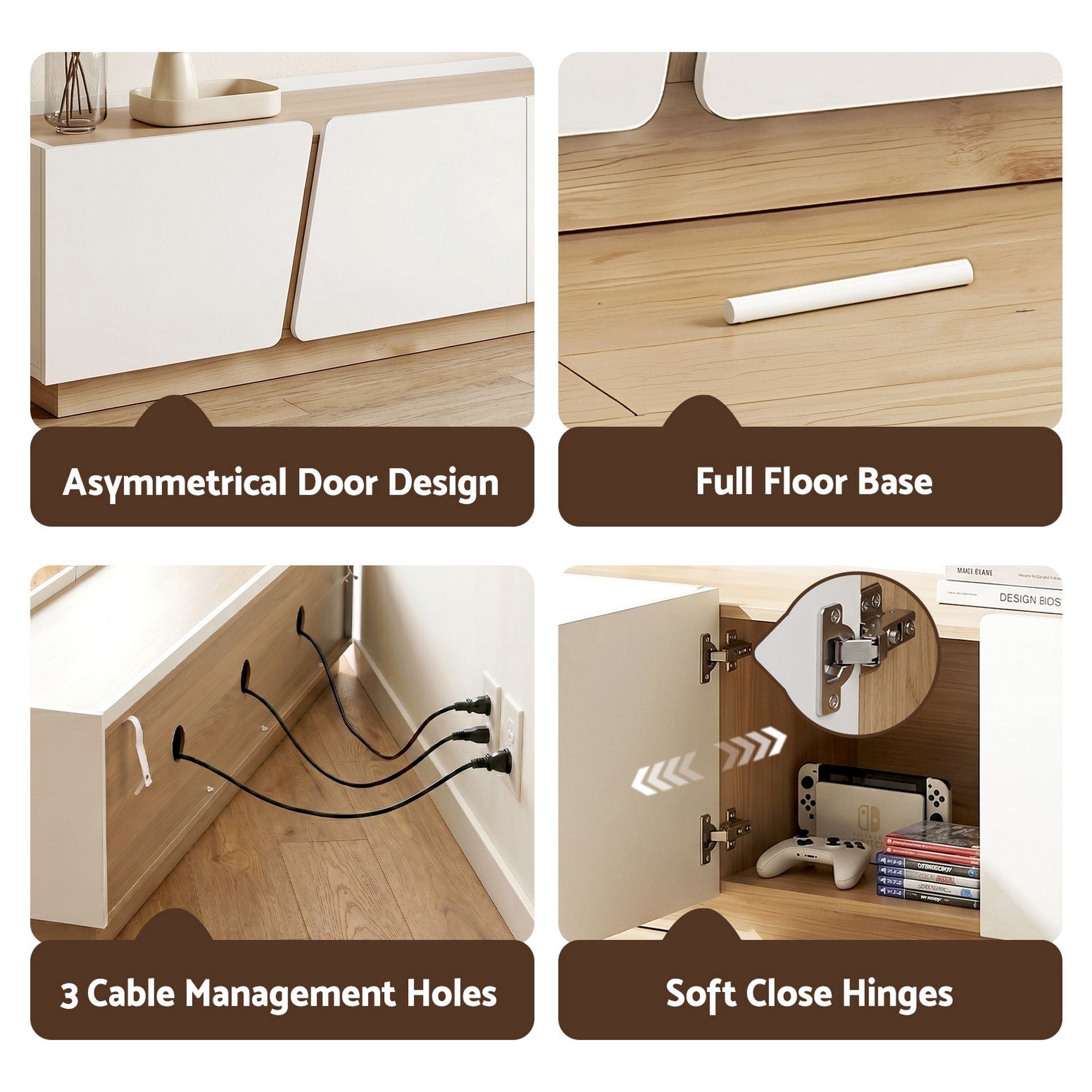 180cm TV Unit Cabinet White Pine Storage | Simpledeals