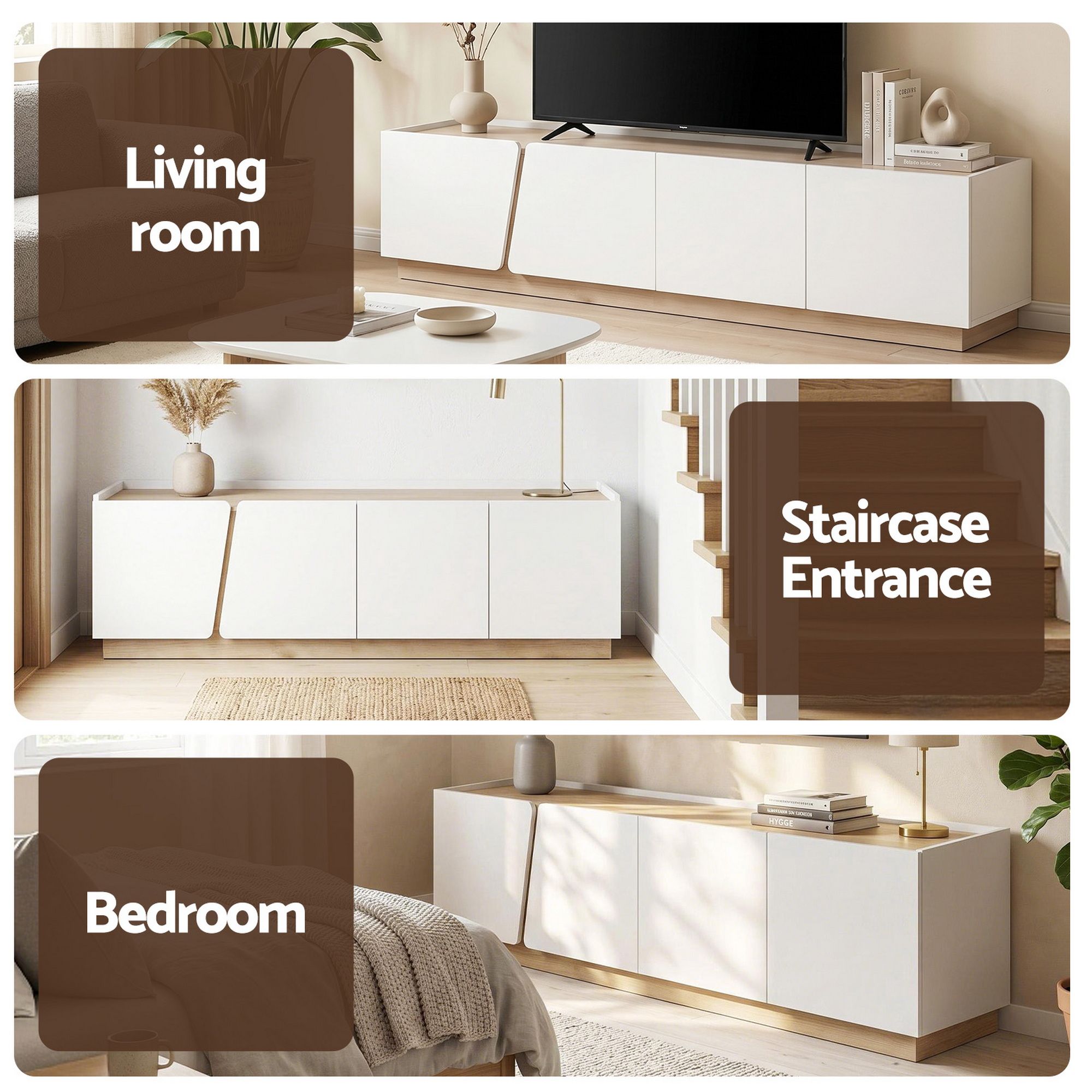 180cm TV Unit Cabinet White Pine Storage | Simpledeals