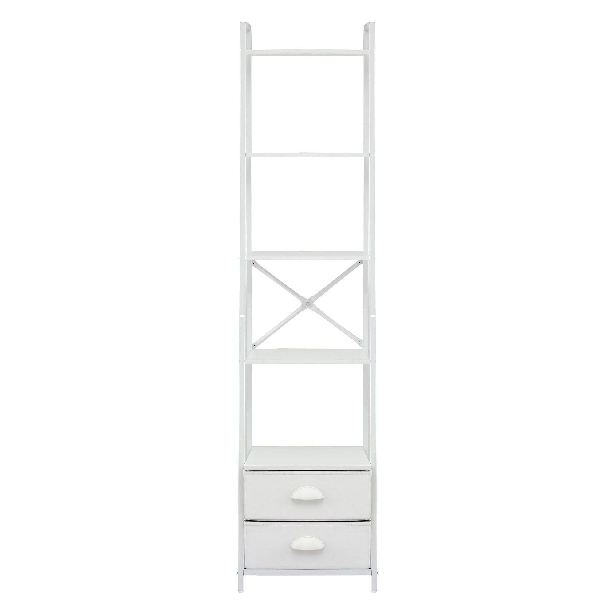 5 Tier Ladder Bookcase Fabric Drawers White | Simpledeals