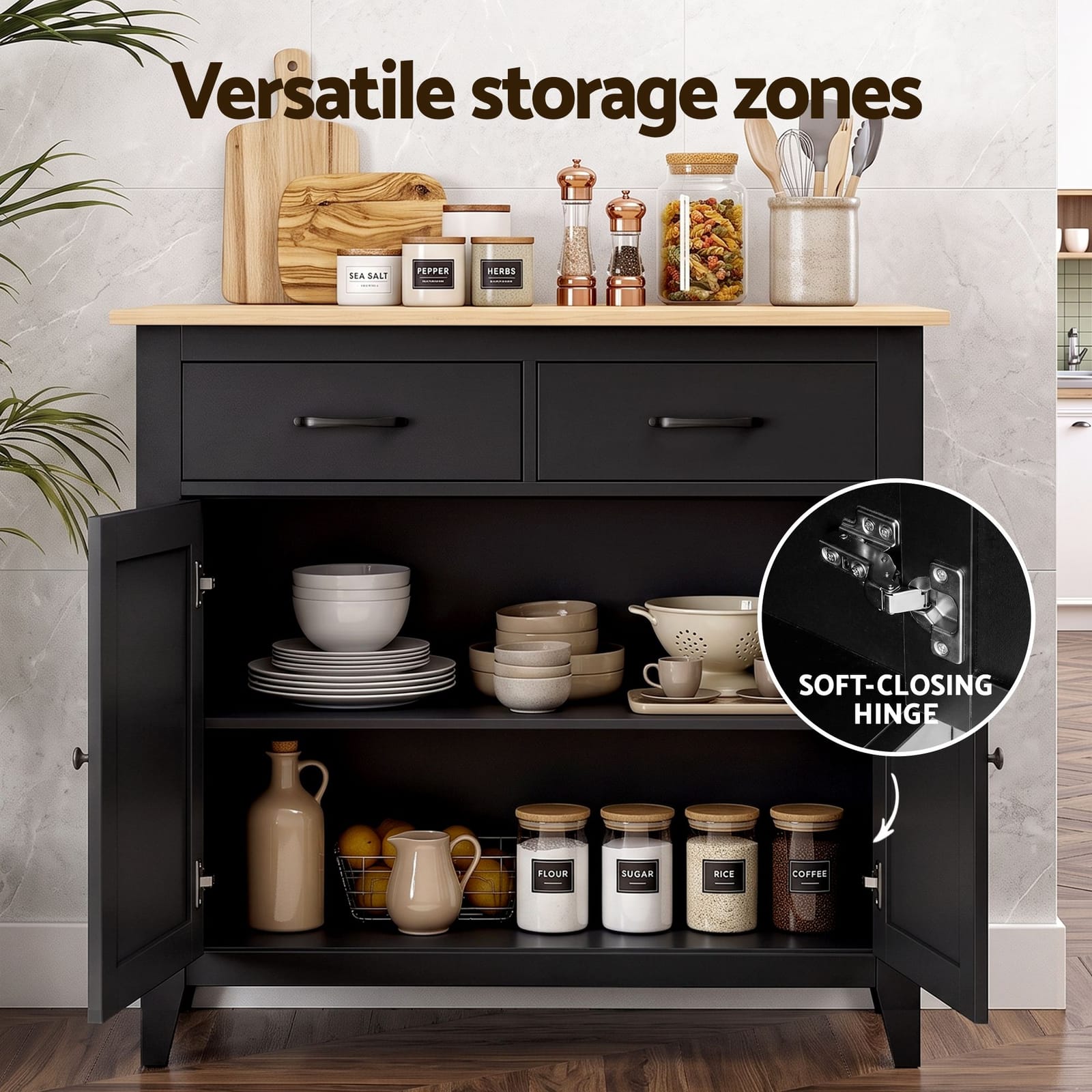 Black Buffet Cabinet Storage 90x40x82cm